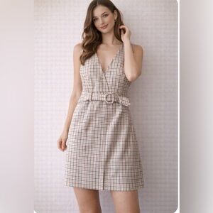 Lottie Moss Plaid Sleeveless Mini Dress Size L Belted Preppy
